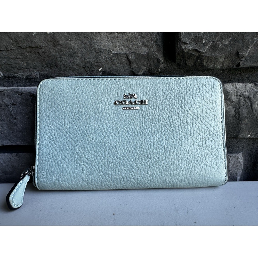 Coach Full Zip-Around Wallet Light Powder Blue Card Compartments Zip Coin Pocket